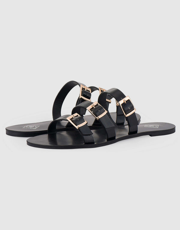 Women's Tri-Strap Buckle Slide Sandal